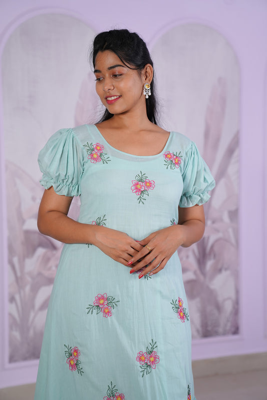 Aqua Bloom Ruffle Dress