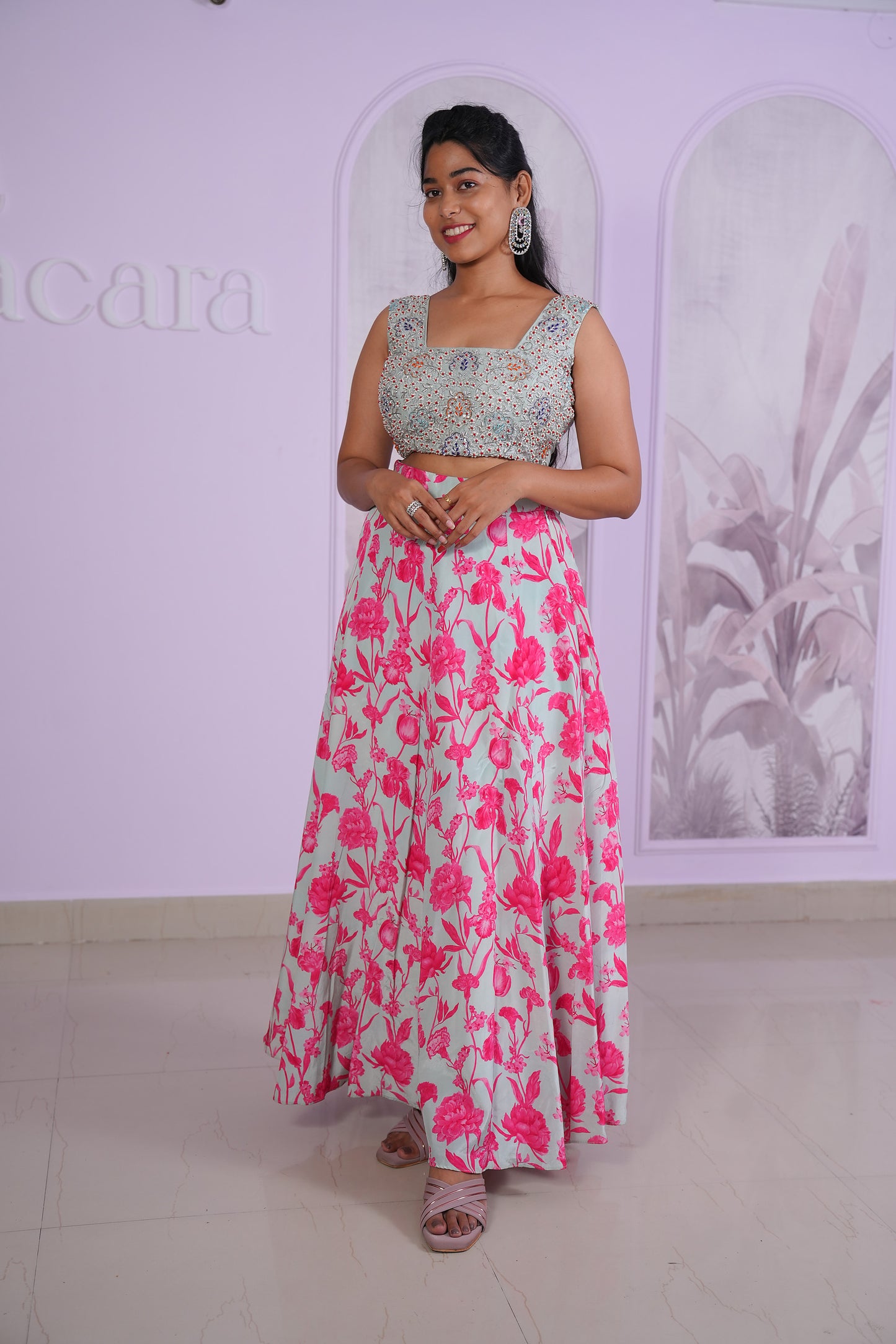 Tulip pink skirt with croptop