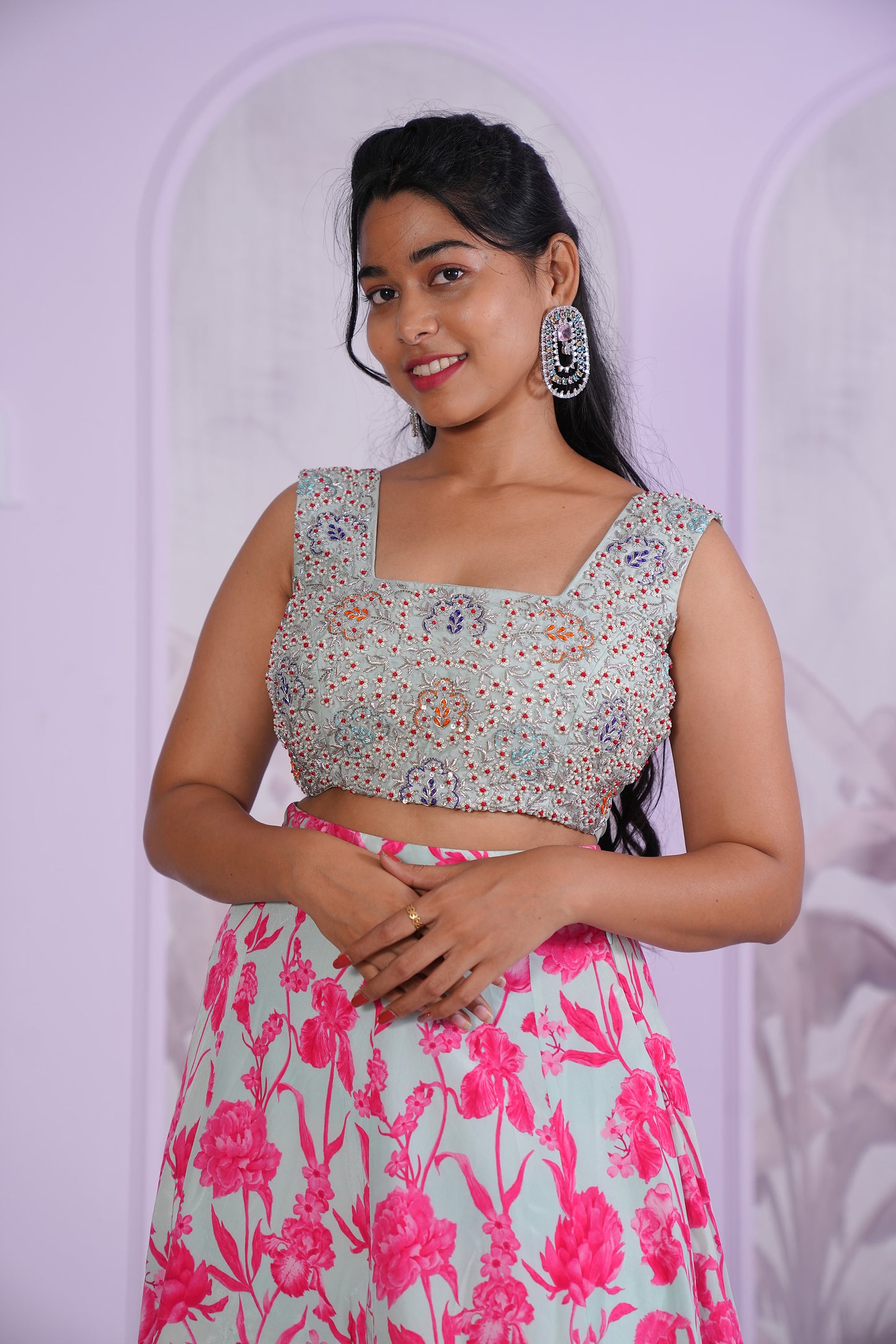Tulip pink skirt with croptop